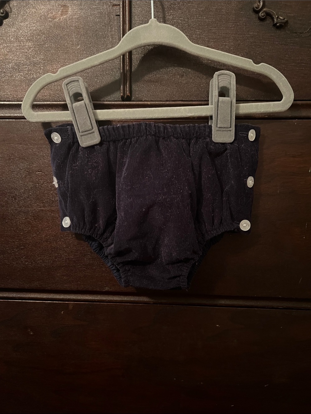 Little English Navy Corduroy Bloomers with White Side Buttons